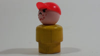 Vintage Fisher Price Little People Angry Mad Freckled Boy with Red Cap Yellow Wood Toy Figure