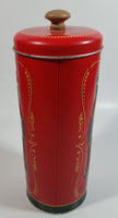 Drink Coca-Cola 9 1/4" Tall Red Embossed Tin Metal Straw Holder Container with Wood Handle Lid