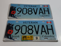 Set of British Columbia Veteran Vehicle Automobile License Plate Tags 908VAH