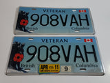 Set of British Columbia Veteran Vehicle Automobile License Plate Tags 908VAH