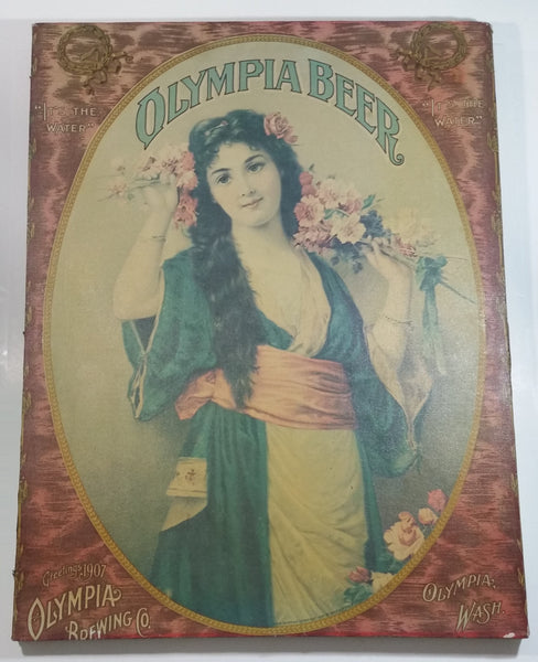Vintage Style Olympia Brewing Co. Beer Greeting 1907 Calendar Girl 20" x 26 1/2" Canvas Print