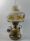 Antique Brass Base Porcelain Milk Glass Style Bulb Flower Shape Shade with Frosted Flume Electric Plug In Lamp Light