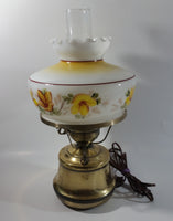 Antique Brass Base Porcelain Milk Glass Style Bulb Flower Shape Shade with Frosted Flume Electric Plug In Lamp Light
