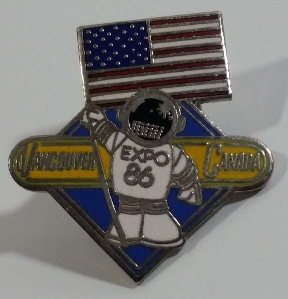 1986 Vancouver Exposition Expo 86 Ernie The Astronaut with USA Flag Metal Lapel Pin