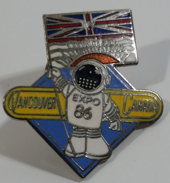 1986 Vancouver Exposition Expo 86 Ernie The Astronaut with British Columbia Flag Metal Lapel Pin