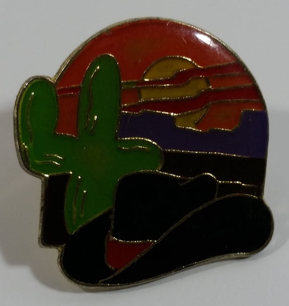 Western Cactus and Cowboy Hat Desert Themed Metal and Enamel Lapel Pin