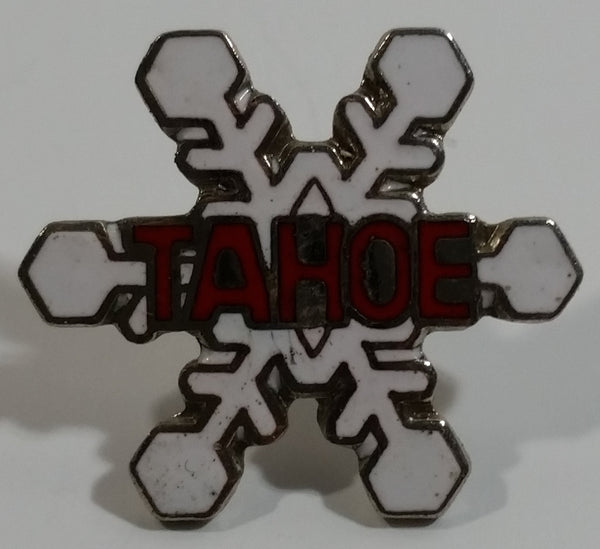 Lake Tahoe, California White Snowflake Shaped Enamel Metal Lapel Pin Souvenir Travel Collectible