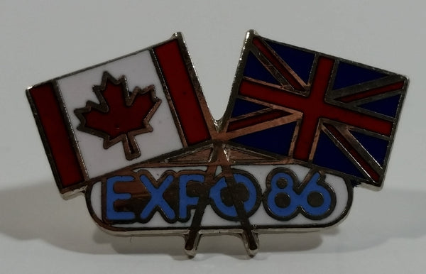 1986 Vancouver Exposition Expo 86 Canada and United Kingdom Flags Enamel Metal Lapel Pin