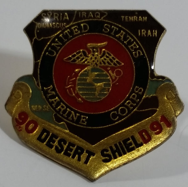 1990 - 1991 Desert Shield United States Marine Corps Badge Shaped Enamel Metal Lapel Pin Army Military Collectible