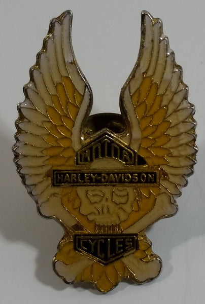 Harley Davidson Motor Cycles Wings Skull and Cross Bones Enamel Metal Lapel Pin