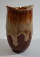 Studio Art Pottery Brown and Tan Drip Glaze 4 1/2" Tall Vase