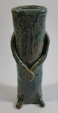 Dark Green Glazed Cactus Hands Crossed 7" Tall Pottery Vase
