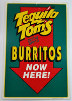 Tequila Tom's Cactus Brand Burritos Now Here! 16" x 24" Plastic Convenience Store Food Advertising Double Sided Sign