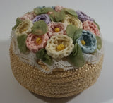 Colorful Flower Themed Woven Basket Container with Lid