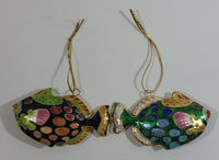 Set of 2 Handmade Cloisonne Enamel on Metal Gourami Style Colorful Tropical Fish Ornaments