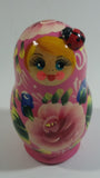 Vintage U.S.S.R Soviet Union Russian Pink with Ladybug Wooden Nesting Dolls Set of 5