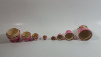 Vintage U.S.S.R Soviet Union Russian Pink with Ladybug Wooden Nesting Dolls Set of 5