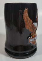 2002 Harley Davidson Motor Cycles "The Eagle Soars" 3D Embossed Black and Orange Ceramic Coffee Mug Cup