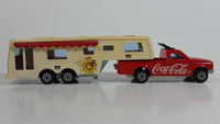 Vintage Majorette Coca-Cola Coke Camping Car Truck Red and 5th Wheel Trailer Camping Car Deluxe Cream White Die Cast Toy Car Vehicle Set No. 278 & No. 313 1/60 Scale