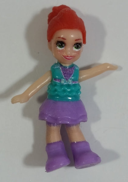 Polly Pocket Style Girl 1 1/4" Tall Rubber with Plastic Moving Arms Tiny Miniature Toy Figure