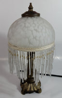 Frosted Glass Beaded Shade 12" Tall Brass Bass Table Lamp