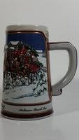 1989 Budweiser Holiday Stein Collection Collector's Series "The hitch on a winter's evening." Ceramic Beer Stein - Handcrafted in Brazil by Ceramarte