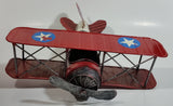 Vintage Style Red and White Bi-Plane Large Tin Metal Military Airplane