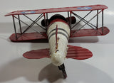 Vintage Style Red and White Bi-Plane Large Tin Metal Military Airplane