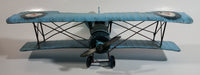Vintage Style Sky Blue Bi-Plane Large Tin Metal Military Airplane