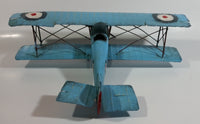 Vintage Style Sky Blue Bi-Plane Large Tin Metal Military Airplane