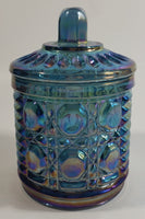 Vintage Indiana Windsor Blue Purple Iridescent Rainbow 4 3/4" Tall Carnival Glass Sugar Bowl with Lid