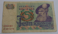 1966 Sweden Sveriges Riksbank 5 Fem Kroner Paper Bill Cash Money Bank Note Currency C291278