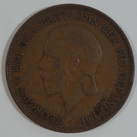 1928 Great Britain King George V One Penny Bronze Coin Currency