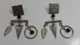 Feather, Triangle, and Circle Themed Metal Push Back Earrings