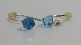 Blue Aquamarine Crystal Style Gemstone 1/8" Cube Shaped Wire Hook Dangle Earrings