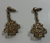 Vintage Amber Brown Topaz and Clear Rhinestone 1 7/8" Length Chandelier Earrings