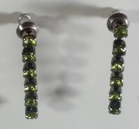 Vintage Green Peridot Style 1" Length Rhinestone Dangle Stud Earrings