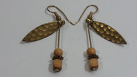 Brass and Wood Dangle Earrings