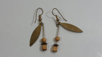 Brass and Wood Dangle Earrings