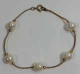Pearl and Gold Tone Chain 7 1/2" Long Bracelet