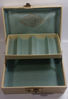 Vintage Ivory Cream Colored Faux Leather Covered Soft Mint Lined Jewelry Dresser Box