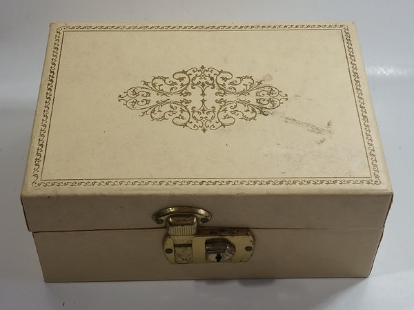 Vintage Ivory Cream Colored Faux Leather Covered Soft Mint Lined Jewelry Dresser Box