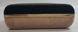 Vintage Continental Black and Light Salmon Pink Felt Covered Cream White Lined Jewelry Dresser Box