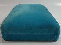 Vintage Bright Blue Felt Covered Cream White Lined Jewelry Dresser Box