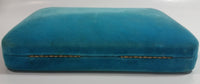 Vintage Bright Blue Felt Covered Cream White Lined Jewelry Dresser Box