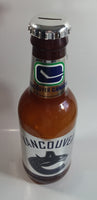 NHL Ice Hockey Vancouver Canucks 14" Tall Large Brown Plastic Bottle Shaped Coin Bank Sports Collectible Chrome Labels and Cap