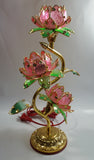 Vintage Pink Lotus Flowers 3 Tiered Hard Plastic Plant Style Table Lamp - Not Working
