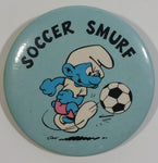Vintage 1980 Peyo W. Berrie Co. Smurfs "Soccer Smurf" Baby Blue Round Button Pin