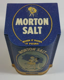 Morton Salt 1941 Advertising When It Rains It Pours 5 1/2" Tall Dark Blue Tin Metal Hinged Lid Container