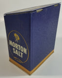 Morton Salt 1941 Advertising When It Rains It Pours 5 1/2" Tall Dark Blue Tin Metal Hinged Lid Container